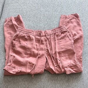 Dusty Rose Cargo Joggers with Drawstring